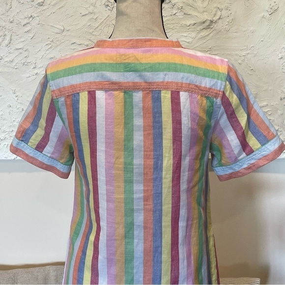 J Crew Women's Rainbow Candy Striped Pockets Linen Blend Dress Sz XXS - Picture 9 of 9